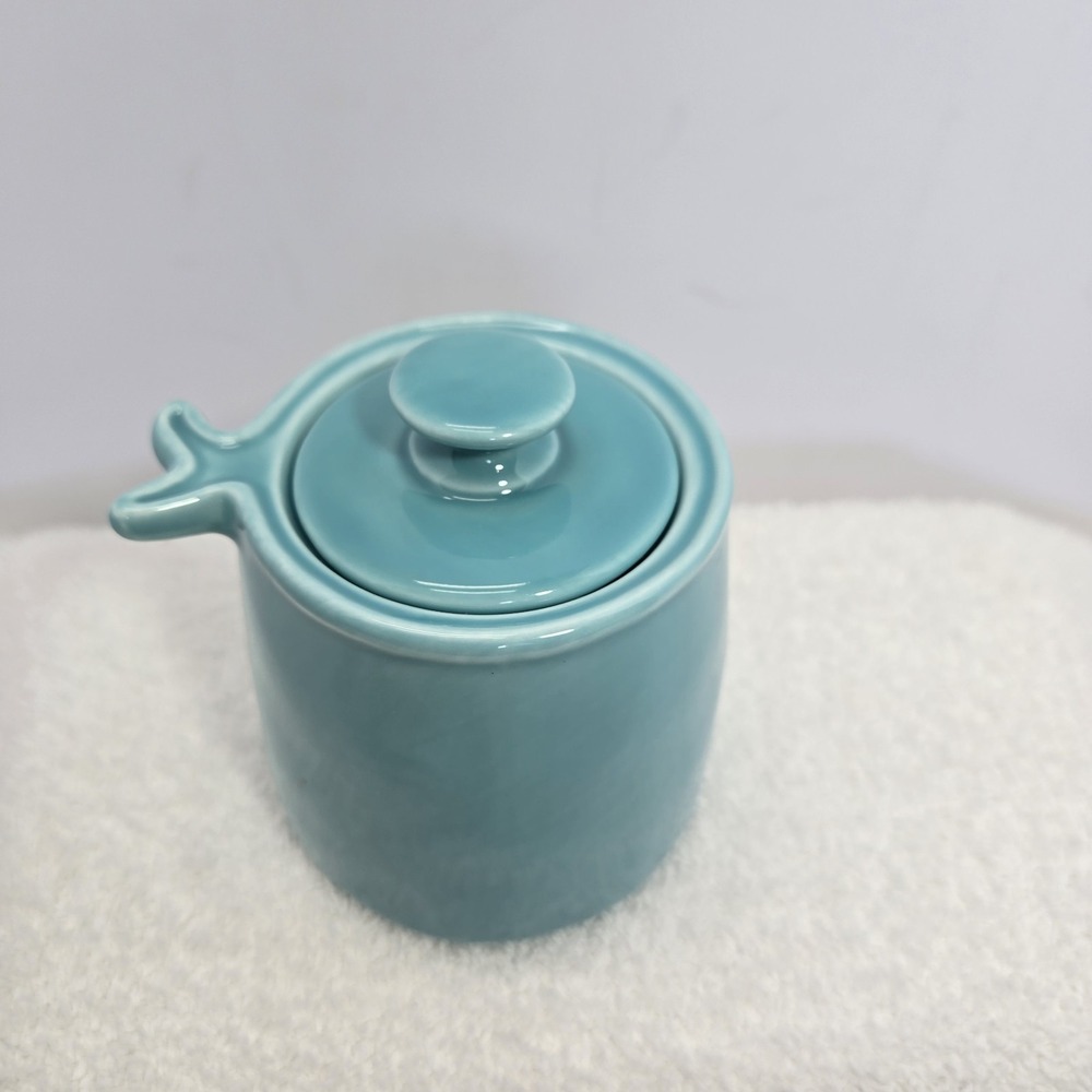 B+B La Marine Teal Ceramic Jar, Fishtail Lid, Modern Studio Pottery, Sculptural